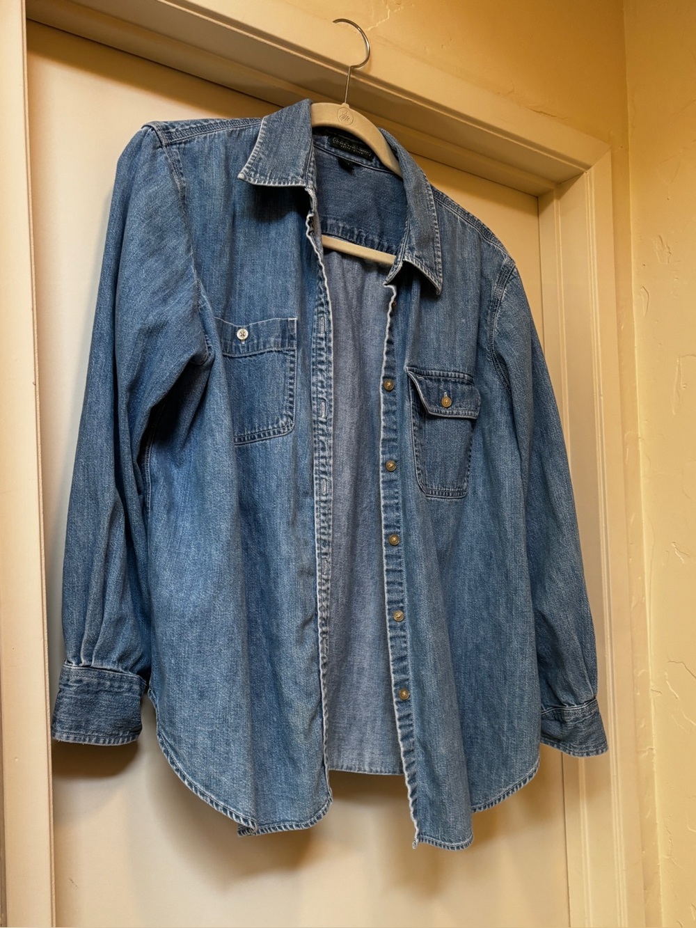 Lauren Jeans Co. Distressed Denim Button-Up Shirt Jacket - Light Blue